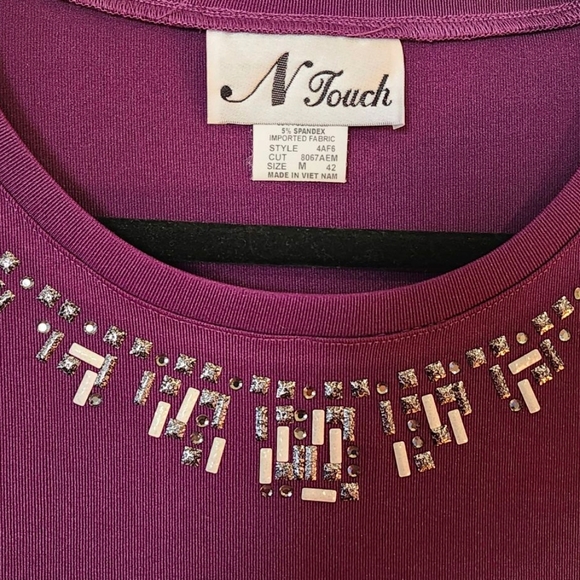 CLOSET CLEAROUT N Touch Purple Embellished Women's Blouse Shirt Top Medium - Picture 4 of 4